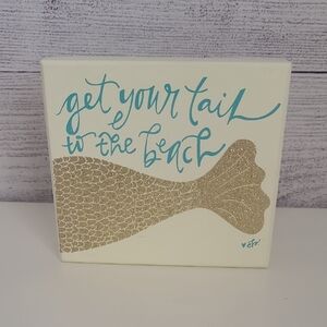 Gold and Teal Wooden Beach Sign